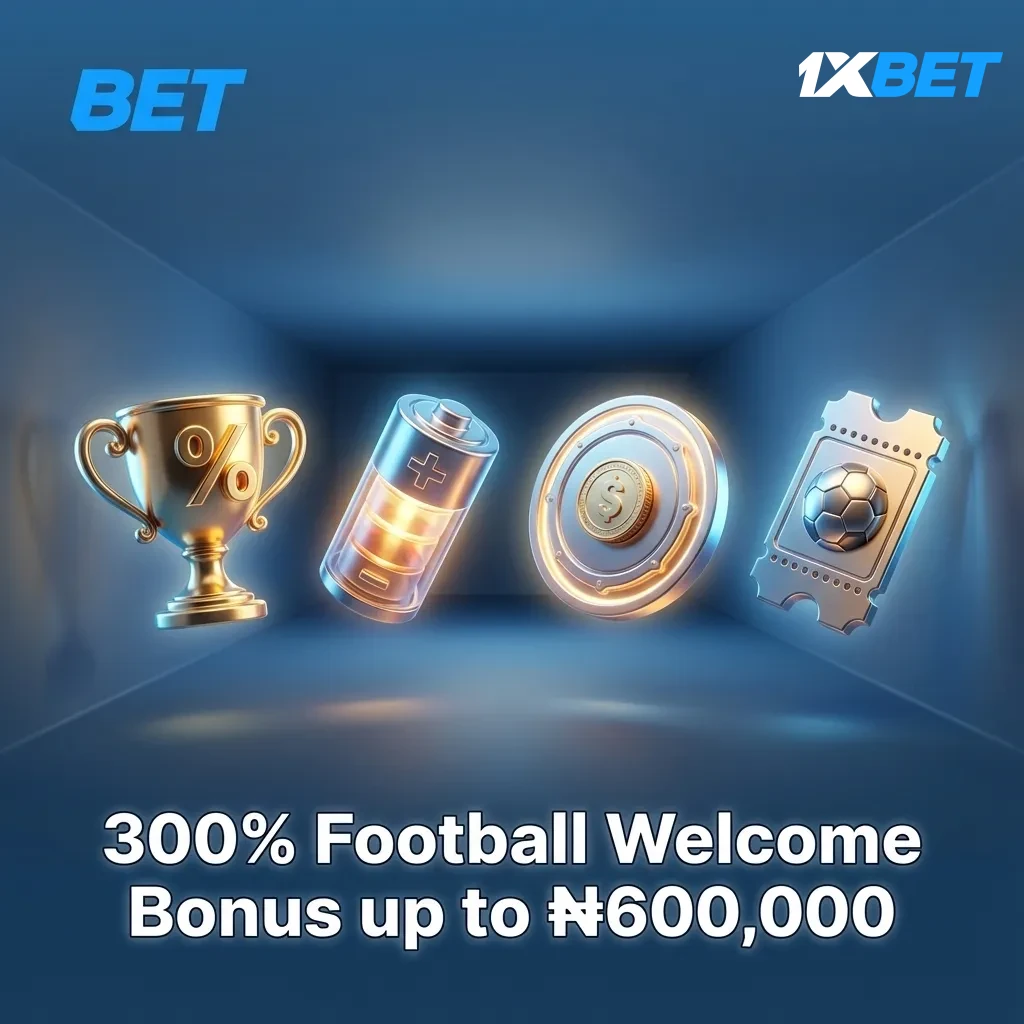 Promotional banner: 300% Football Welcome Bonus up to ₦600,000 for new users; football betting offer, 30‑day validity.
