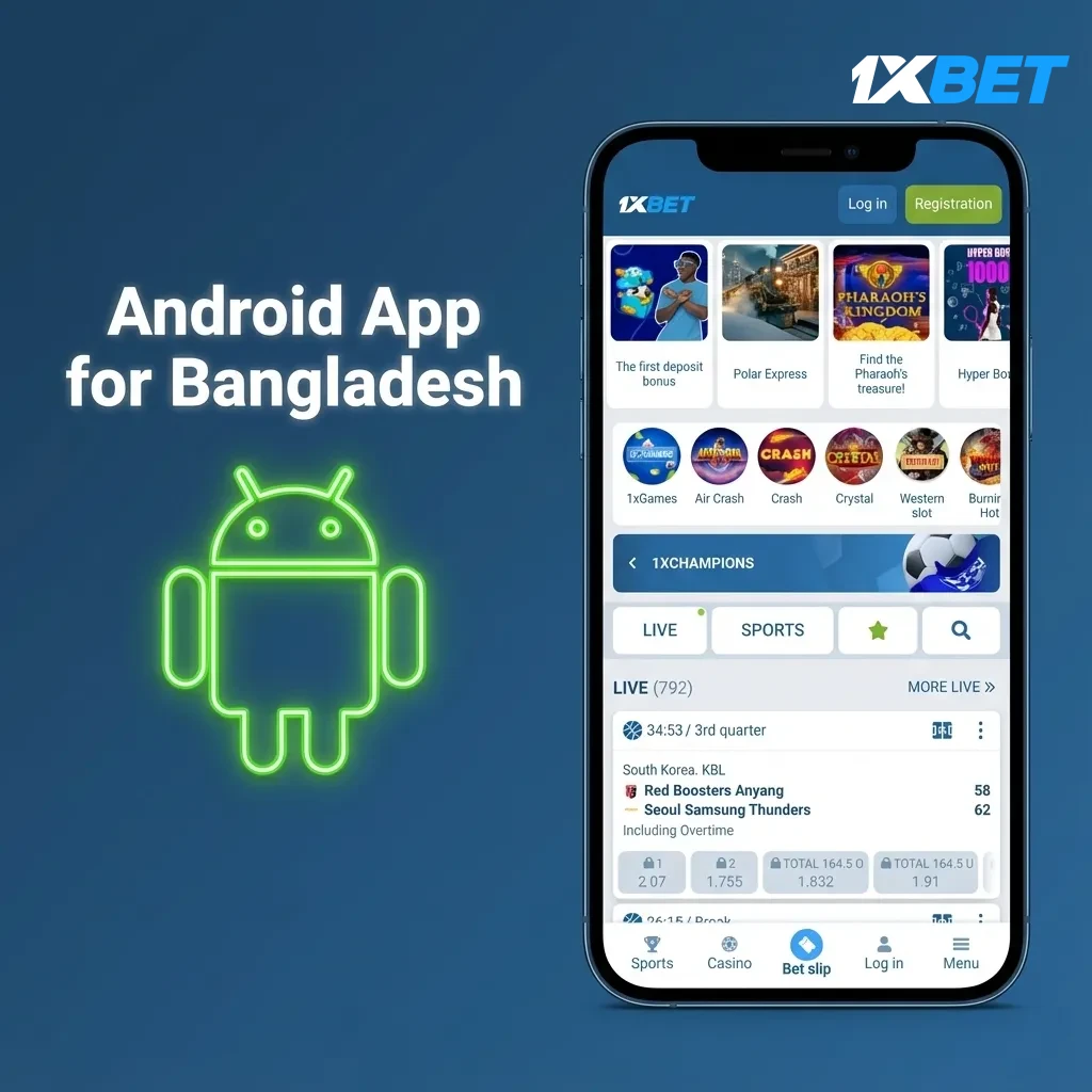 Android betting app for Bangladesh showing download steps, Android 6+ support, Xiaomi, Samsung, realme compatibility.