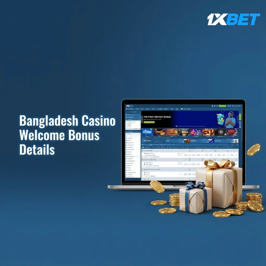 Bangladesh casino welcome bonus: 120% up to 46,700 BDT on first deposit at 1xBet; 35x wagering, T&Cs apply.