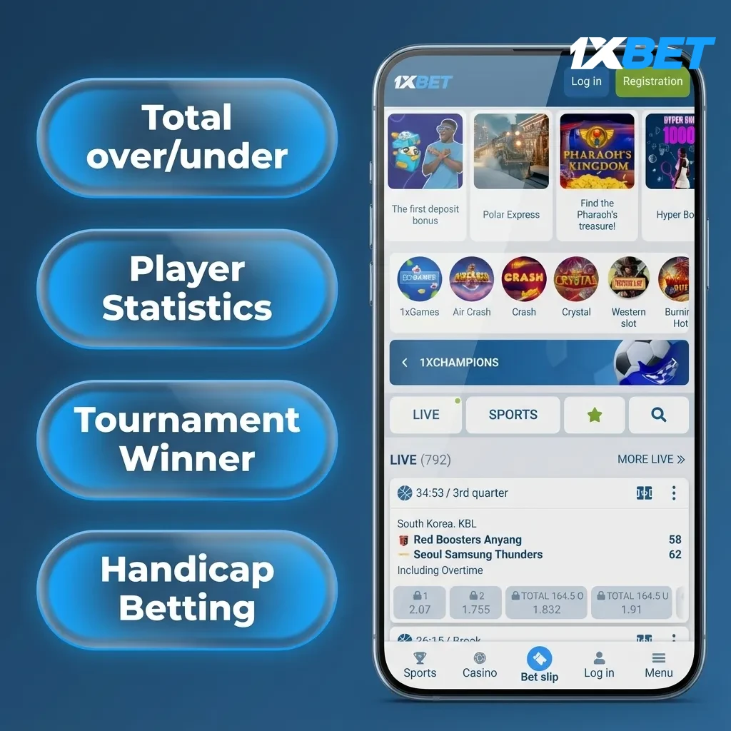 Infographic titled 'Bet types you can use': Single, Accumulator, System, Handicap, Over/Under; can mix types on one slip.