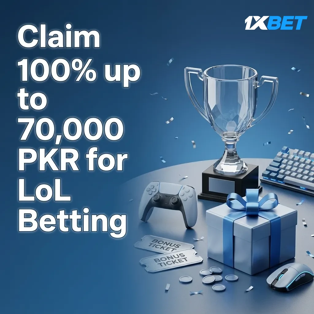 Banner: Claim 100% bonus up to 70,000 PKR for LoL betting in Pakistan, plus steps to register, opt in, deposit, and bet.
