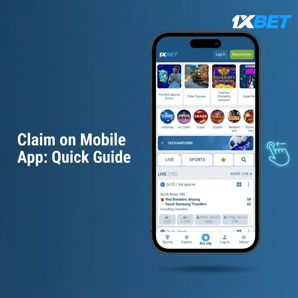Quick guide to claim 1xBet app welcome bonus: install, sign in, open Bonus, choose sports/casino, deposit 100 INR, wager.