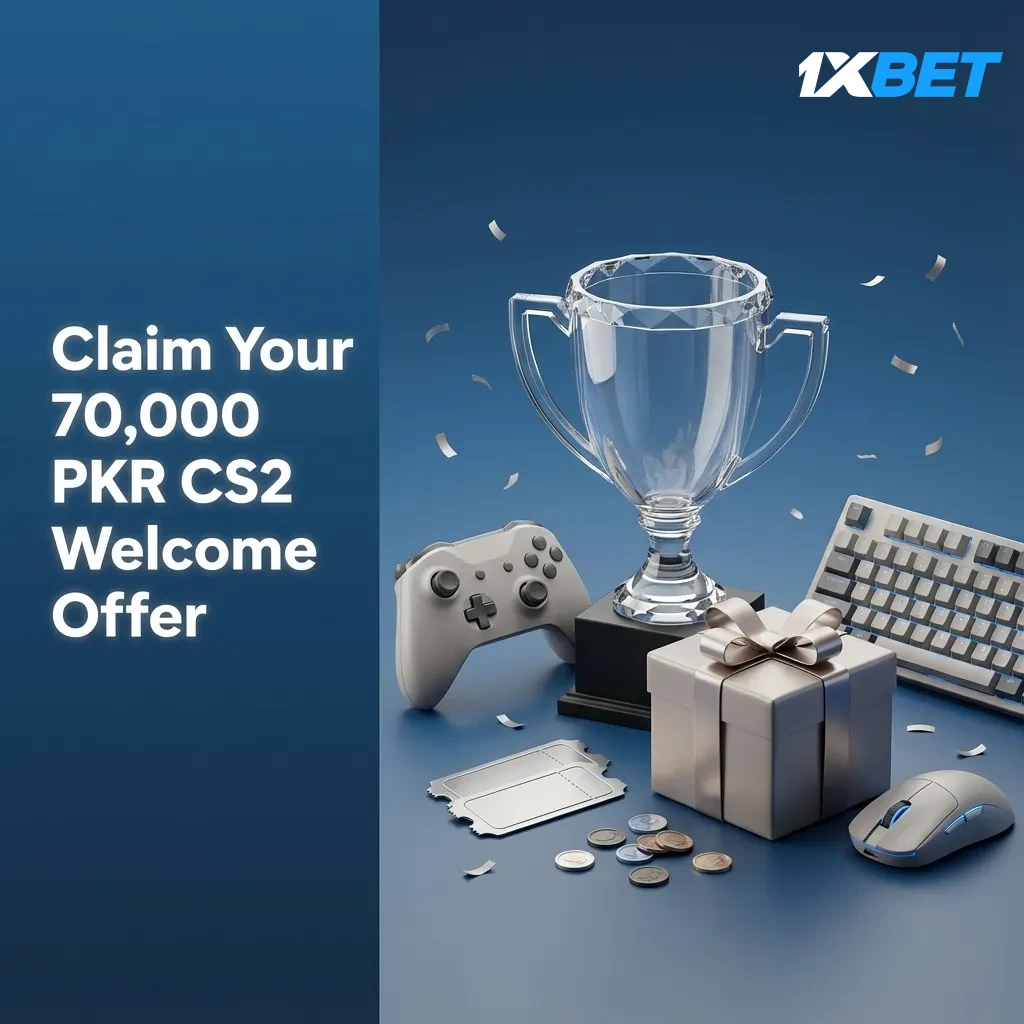 1xBet Pakistan CS2 welcome offer: 100% bonus up to 70,000 PKR on first deposit.