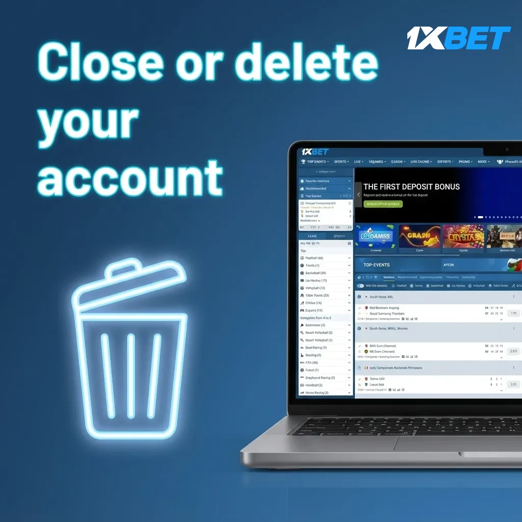 Help page showing steps to close or delete an account: withdraw funds, contact support, verify identity, confirmation email.