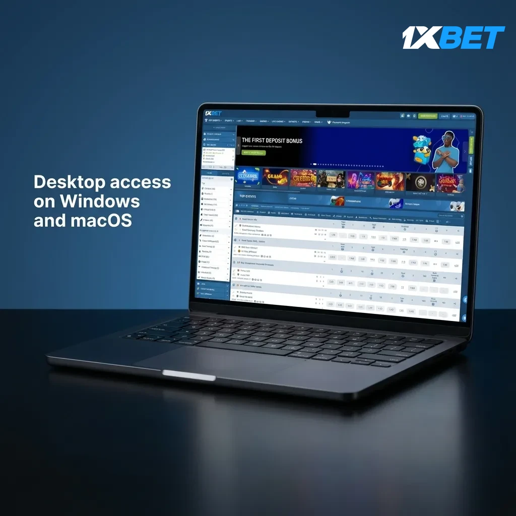 Windows and macOS desktops with a browser showing the casino site; play on the official website, no client download needed.