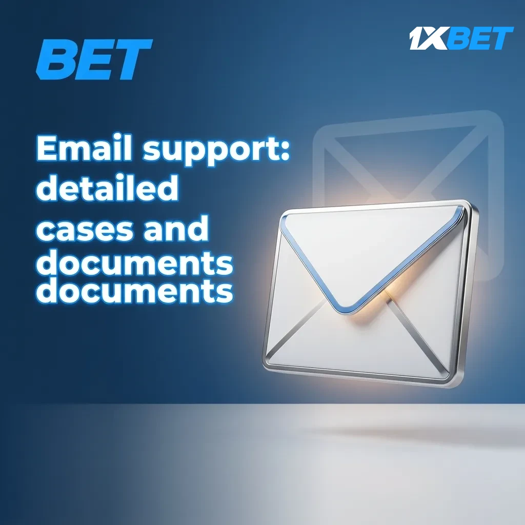 Email support for KYC, payment proofs, and formal reviews; send to support/security@1xbet.com; replies in 2-48 hours
