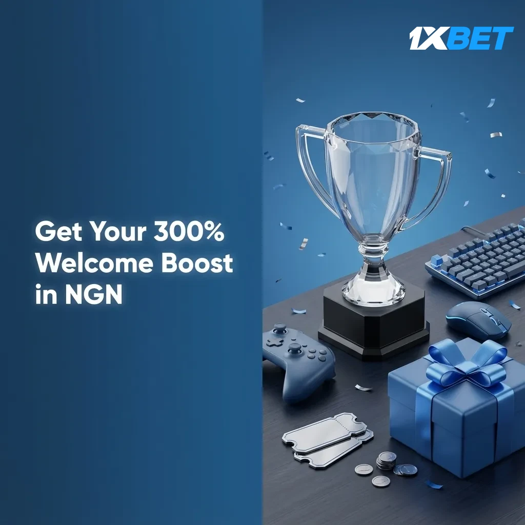 Promo banner for 1xBet Nigeria offering 300% welcome bonus up to 600,000 NGN on StarCraft II bets. T&Cs apply, 18+.