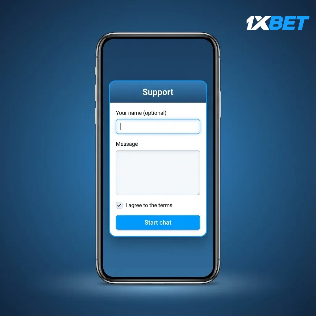 Help & Support: 24/7 live chat on mobile, email support@1xbet.com, hotline on Contact Us, Help Centre guides, fast replies