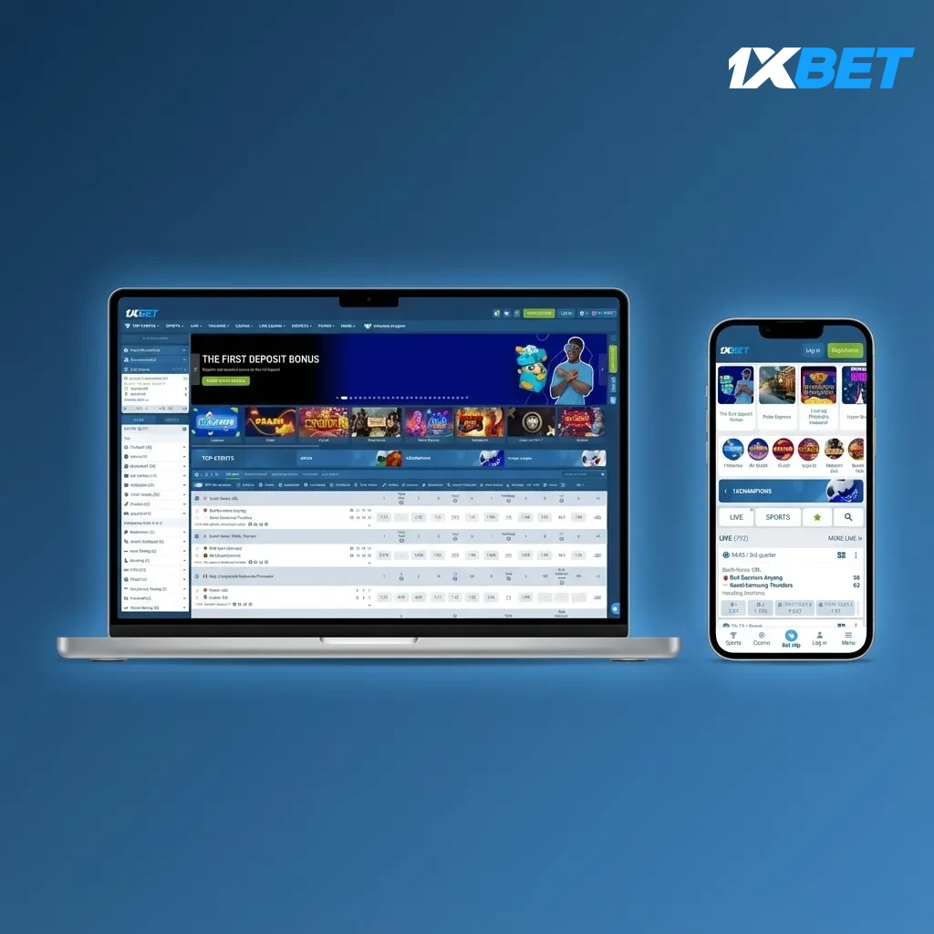 1xBet top bar: Sports, Live, Cricket, eSports, Casino, Promotions, Results, Support; App & Payments highlighted