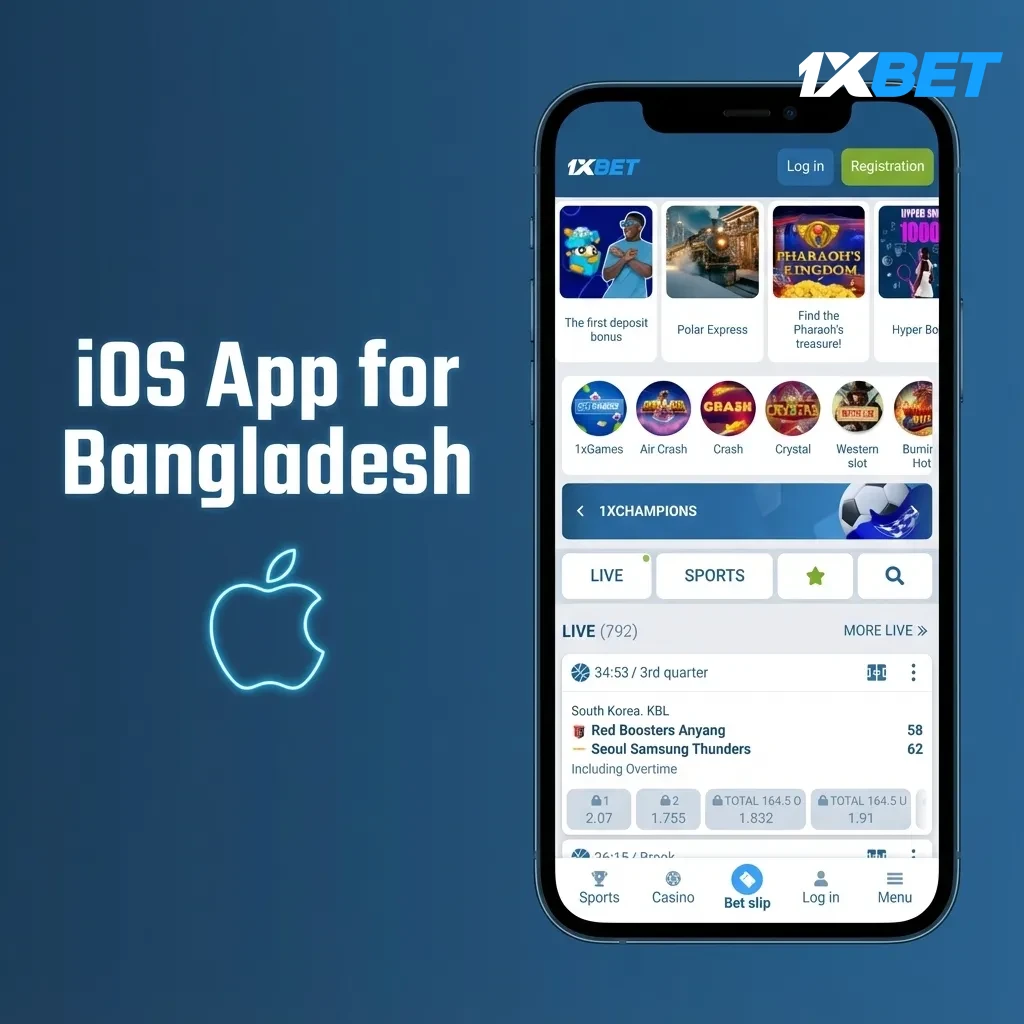 iPhone and iPad mockup: iOS app for Bangladesh, App Store install steps, Face ID/Touch ID, Add to Home Screen option.