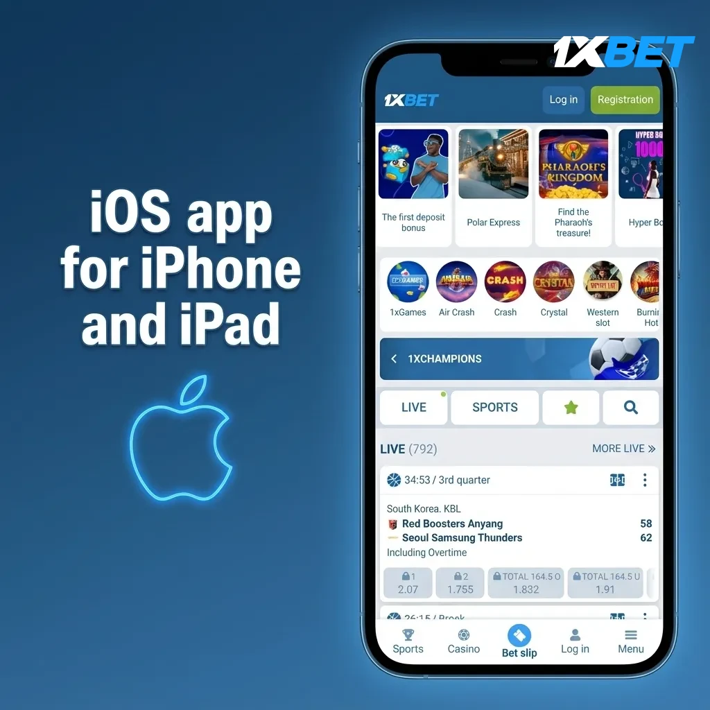 iPhone and iPad showing the iOS app, mirroring the website with fast live markets and casino betting.