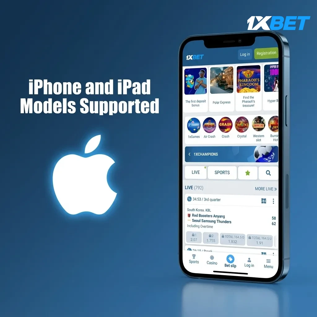 Supported devices for 1xBet: iPhone 15/15 Plus/15 Pro, 14/14 Pro, 13/13 Pro, 12; iPad 10th, Air 5, Pro 11 (3rd/4th). iOS 12+