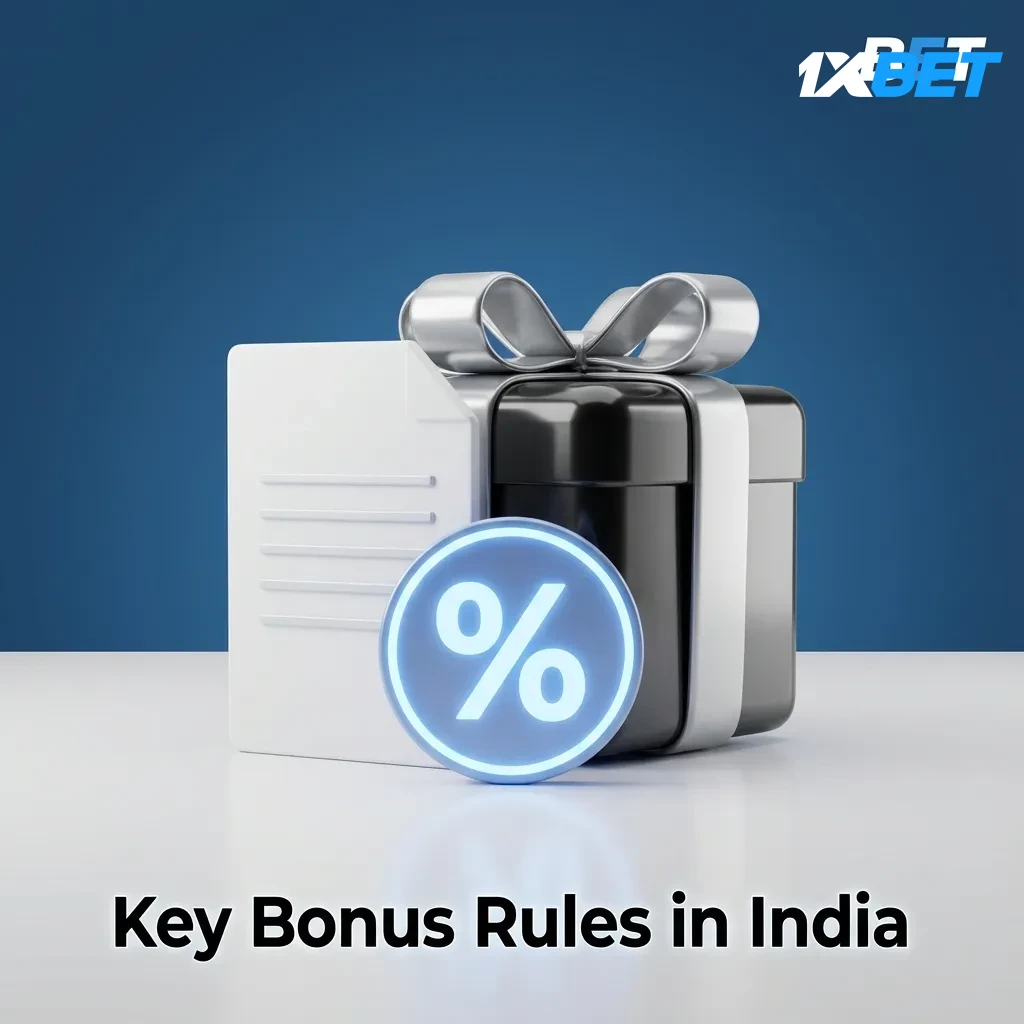 Infographic summarizing key bonus rules in India: 18+ KYC, local laws, one bonus, deposit & code, wagering, time/bet limits.