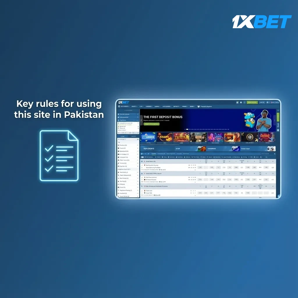 Pakistan site rules infographic: 18+ betting, one account, KYC for withdrawals, bonus wagering rules, no abuse or VPN misuse.