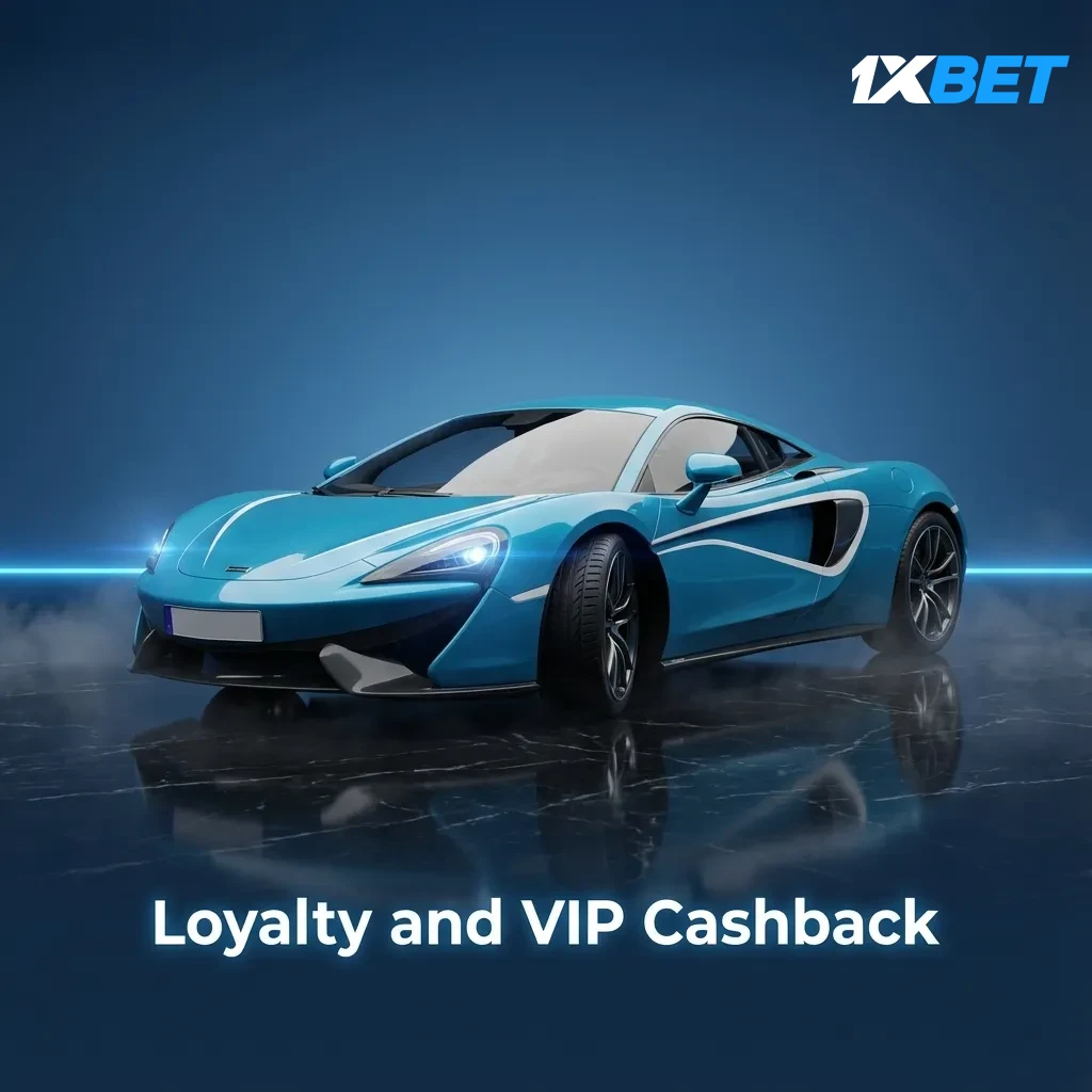 Loyalty and VIP cashback dashboard with tier badges, points meter, and BDT rewards for sports and casino on 1xBet BD.