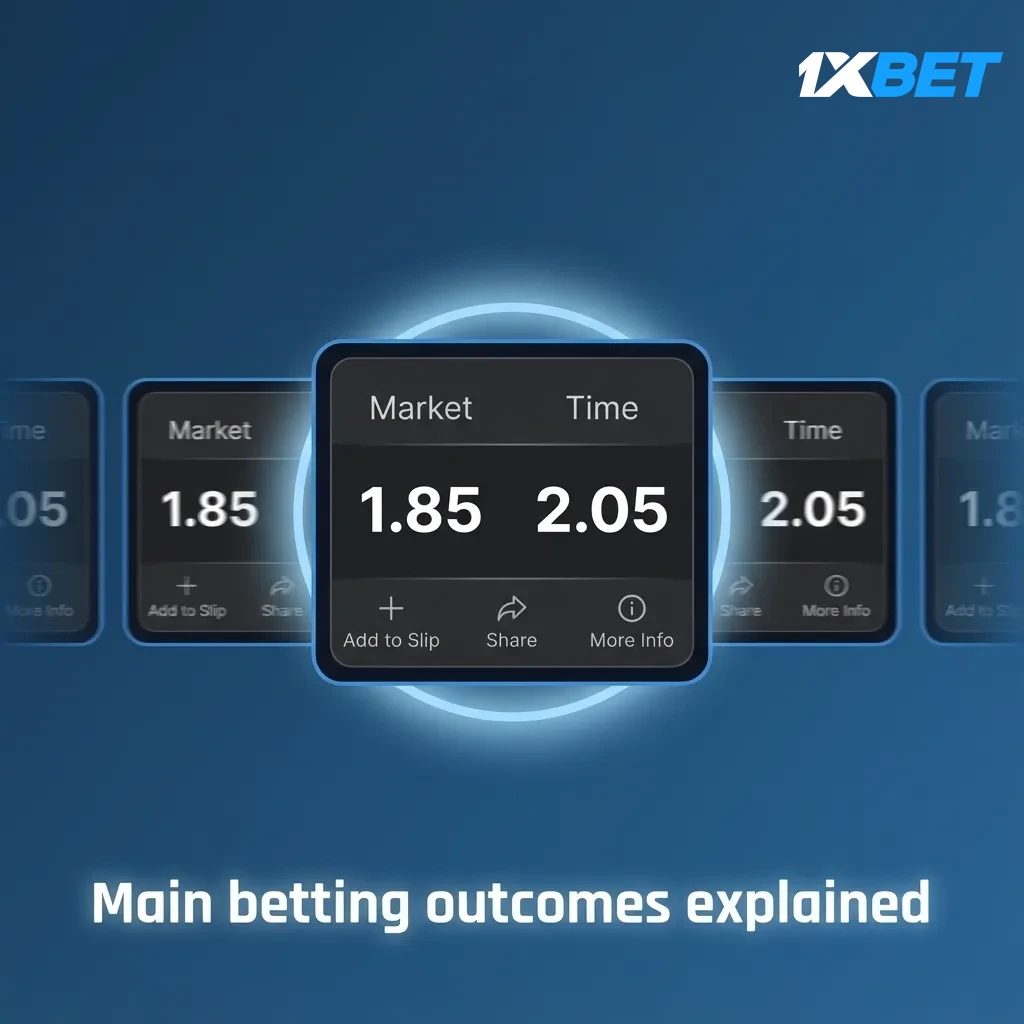 Infographic on betting outcomes: 1X2, Over/Under, BTTS, Draw No Bet, Handicap (Asian) for football and cricket in Pakistan