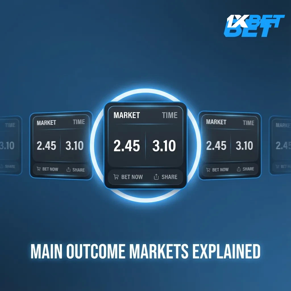 Sports betting outcome markets explained: 1X2, Over/Under, Handicap, Both Teams to Score, Draw No Bet.