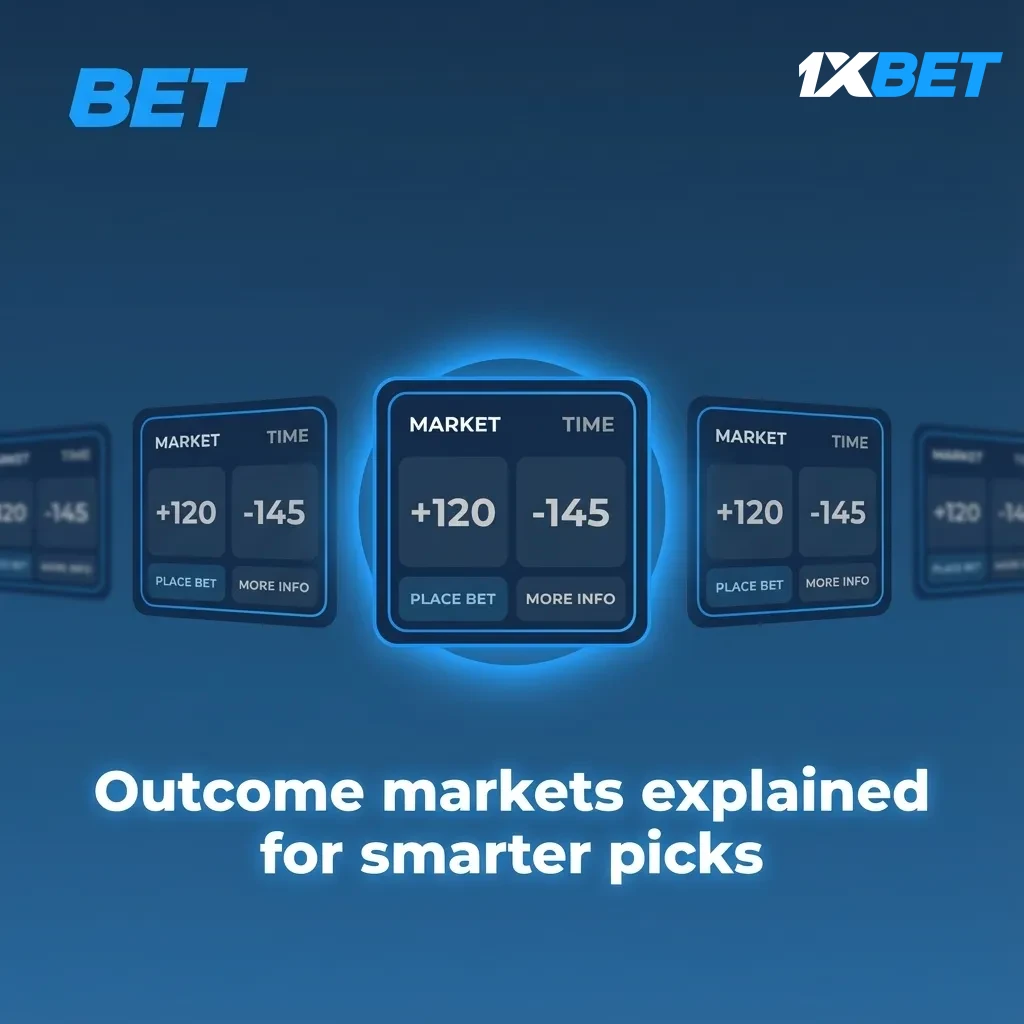 Infographic on betting outcome markets: 1X2, Over/Under, Double Chance, Draw No Bet, Both Teams to Score, Asian Handicap.