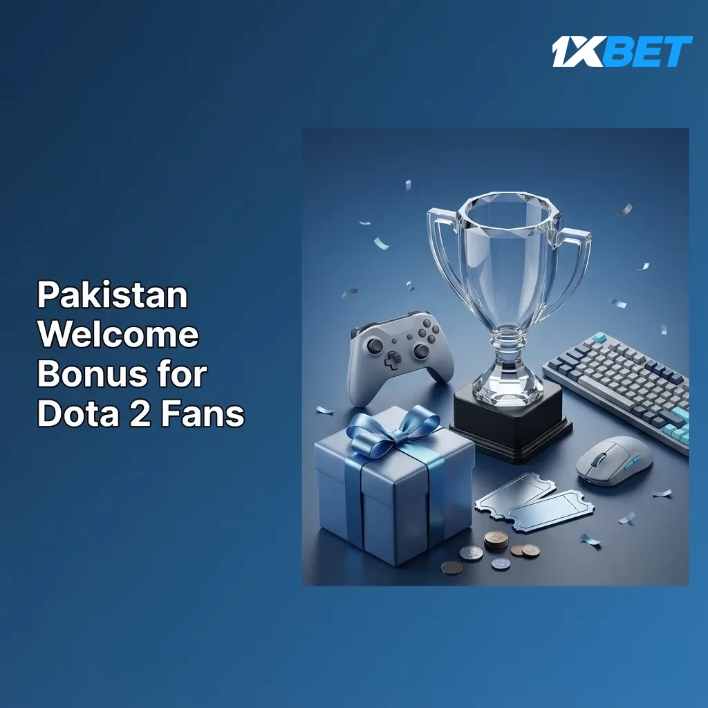 1xBet Pakistan sports welcome bonus banner: 100% up to 70,000 PKR for Dota 2 fans.