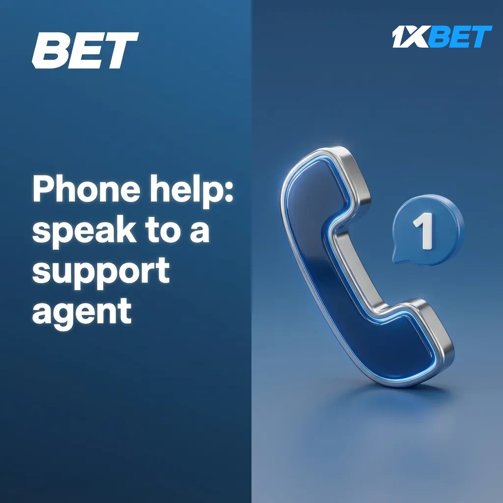 Smartphone showing Call Support screen with 24/7 helpline; speak to a 1xBet agent in English or Urdu.