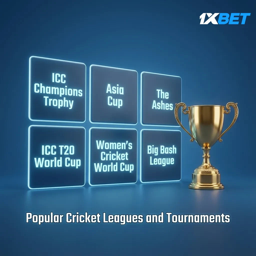 Collage of ICC World Cups, The Ashes, IPL, Hundred, PSL, BBL, CPL, and Nigerian leagues on a cricket betting site.
