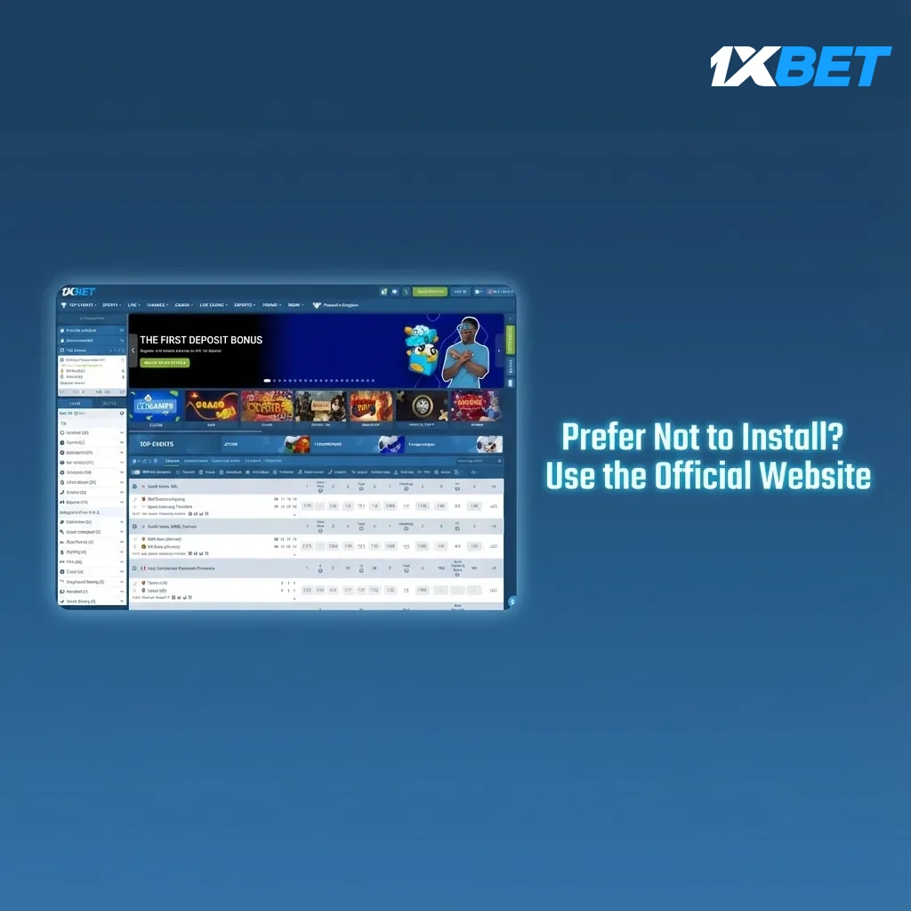 No app needed: bet and play via the official website on PC and mobile—sports, live casino, slots, deposits, withdrawals.