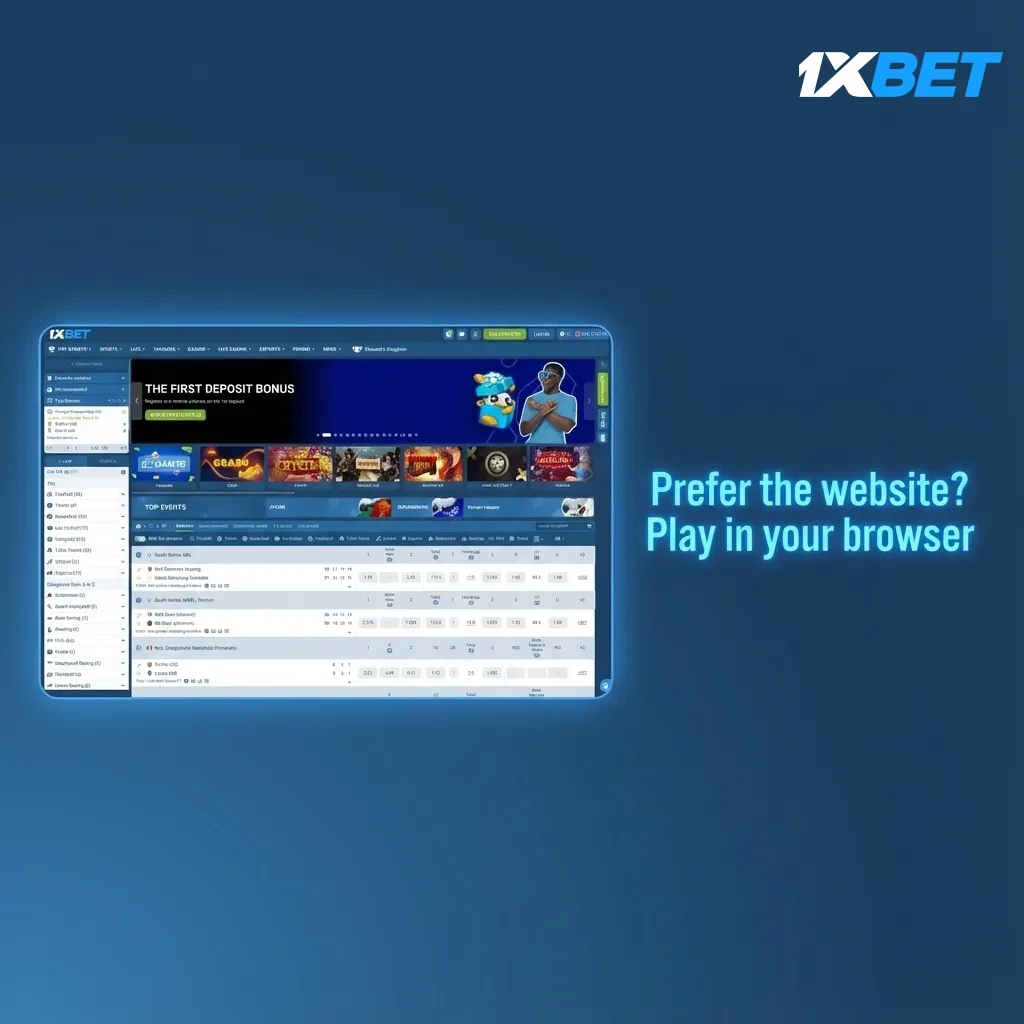 1xBet promo: Use the website in any browser, no PC install. Same markets, live casino, slots; log in and play full-screen.