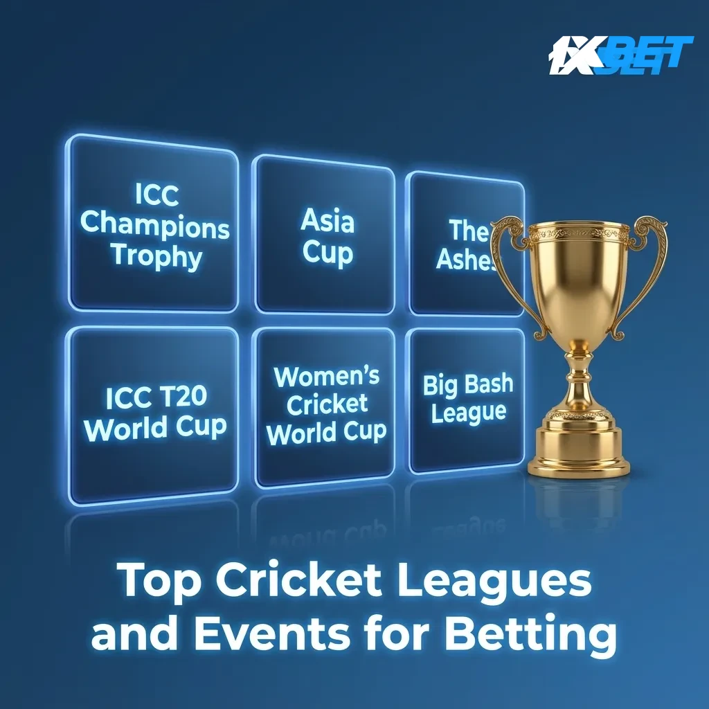Collage of PSL, ICC World Cups, The Ashes, IPL and Asia Cup with live odds and markets for online cricket betting.