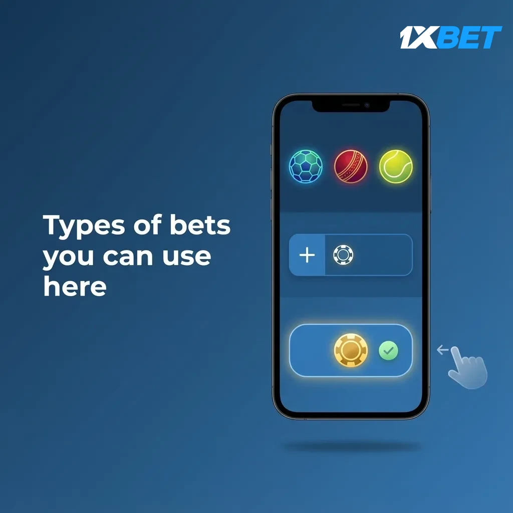 Graphic showing 1xBet bet types: Single, Express (Accumulator), System, with risk and payout notes for Pakistan sports.