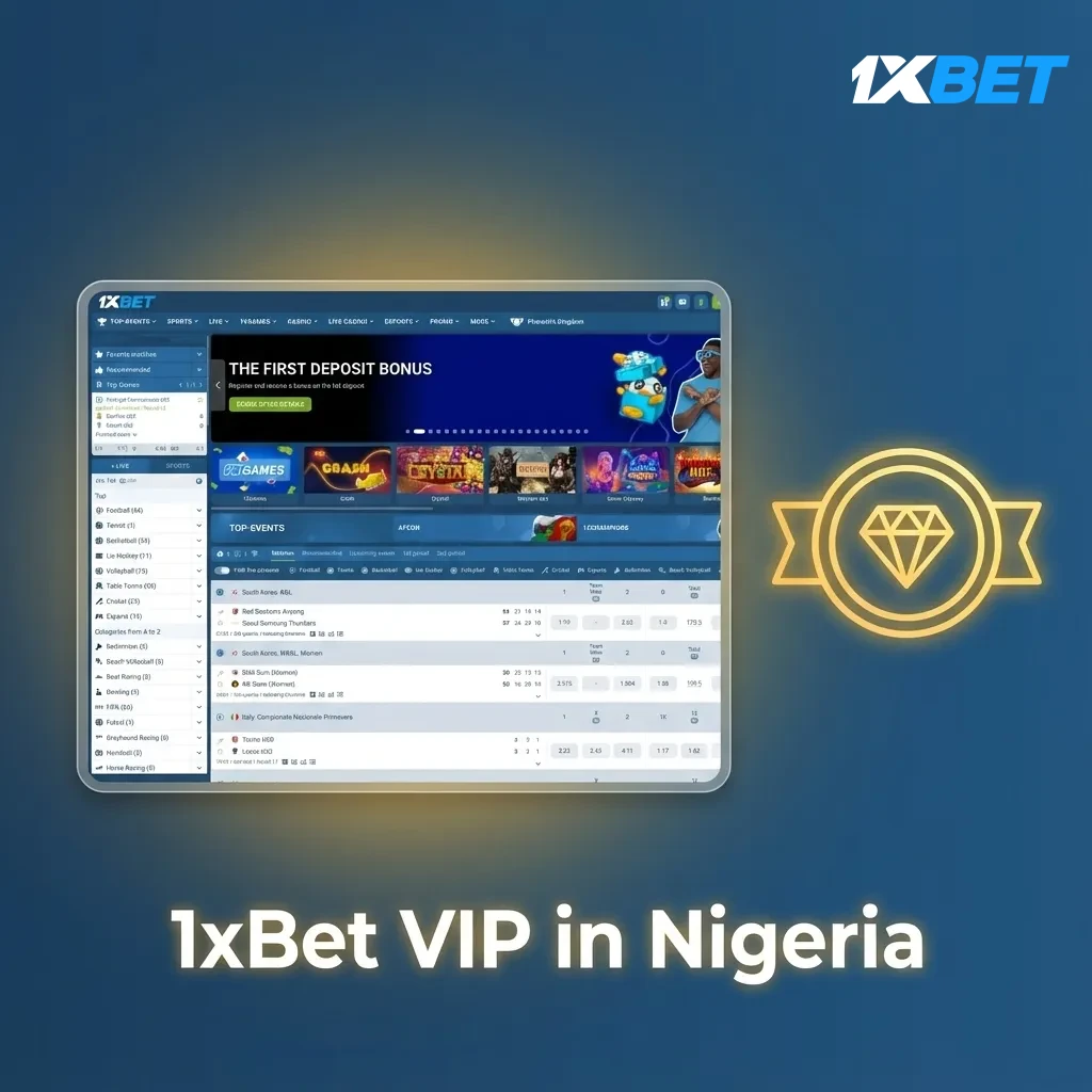 1xBet Nigeria VIP tiers showing progress to cashback, tailored promos, faster support, and higher limits.