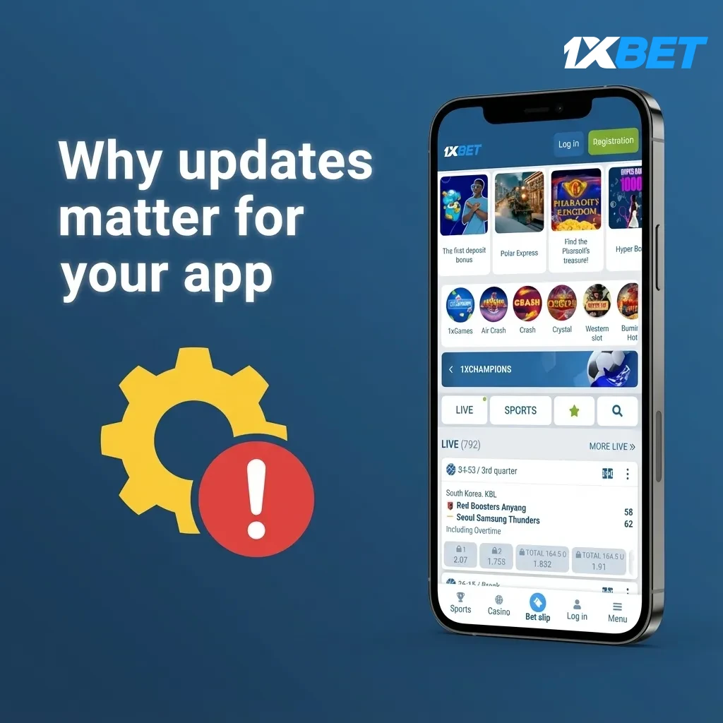 Illustration of a smartphone app update boosting security, speed, features, payments, and live betting latency.