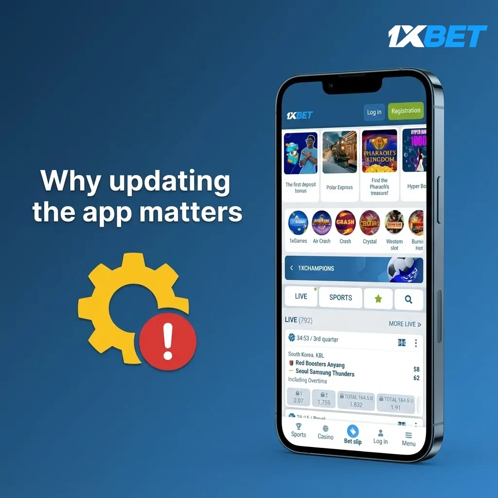 Phone updating app with icons for security, payments, live odds, better latency, new features, and Android/iOS compatibility.