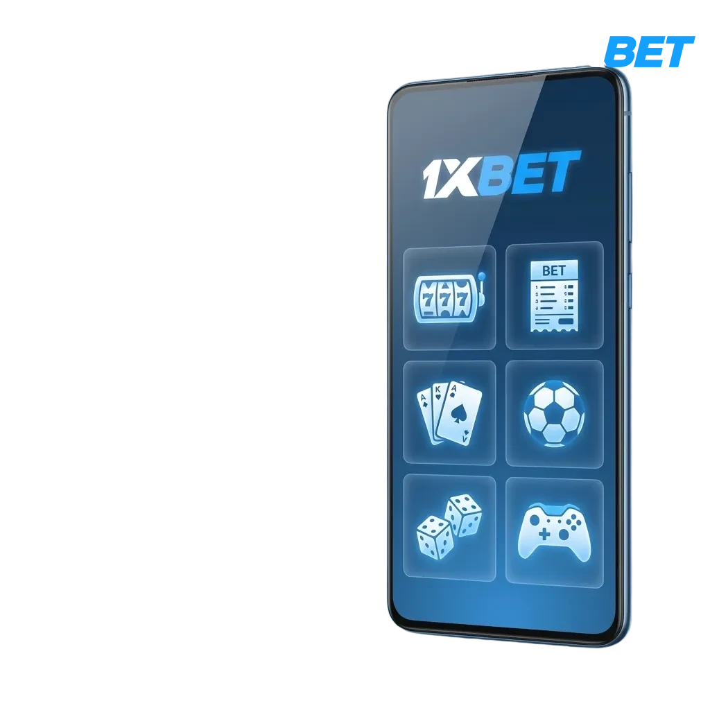 Phone displaying 1xBet Android app for betting, slots, and cash outs in Bangladesh.