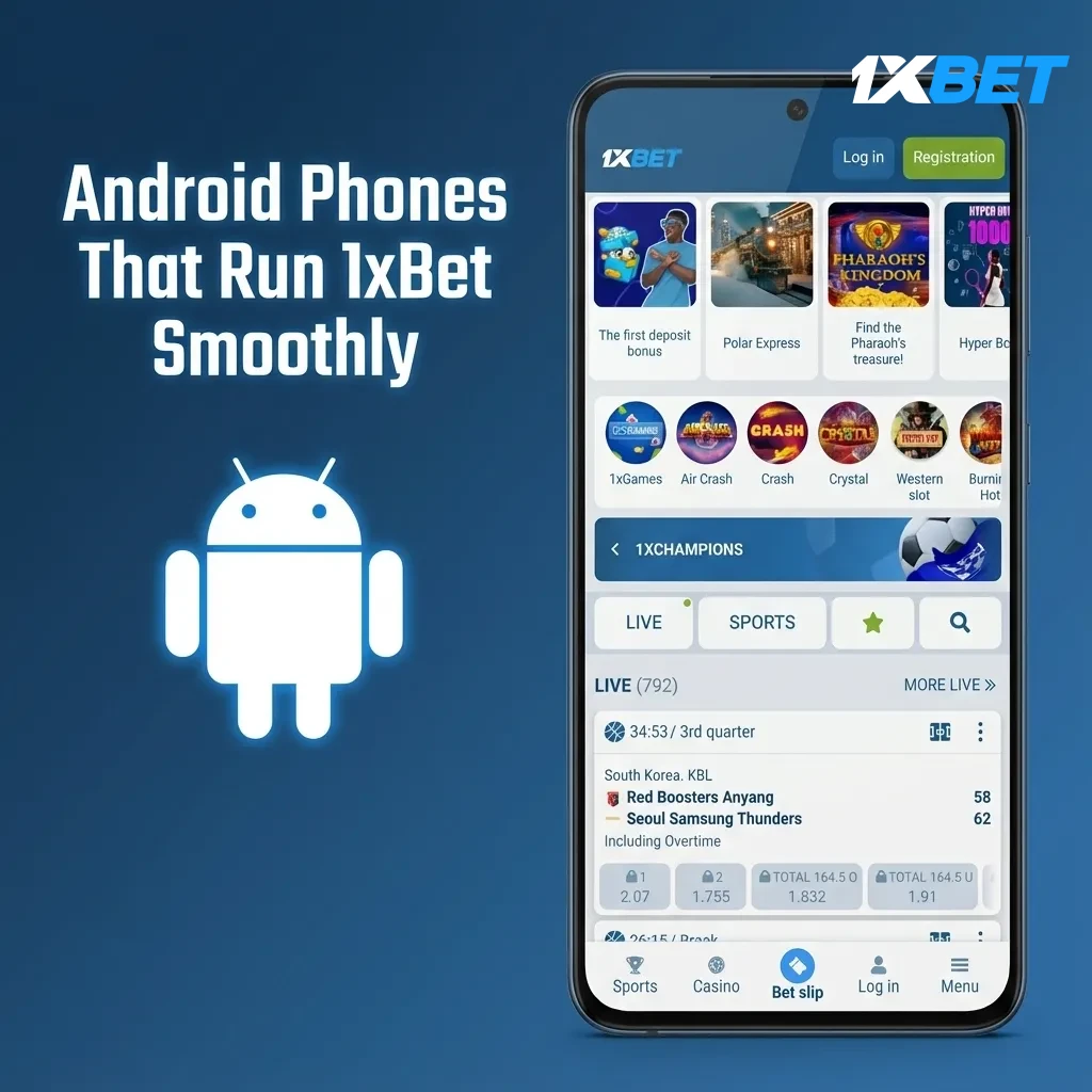 Phones that run 1xBet smoothly: Galaxy S20 FE, A52, S10; OnePlus 7T/8T/9R; Redmi Note 10 Pro, Mi 11X; Realme 7 Pro; Pixel 4a