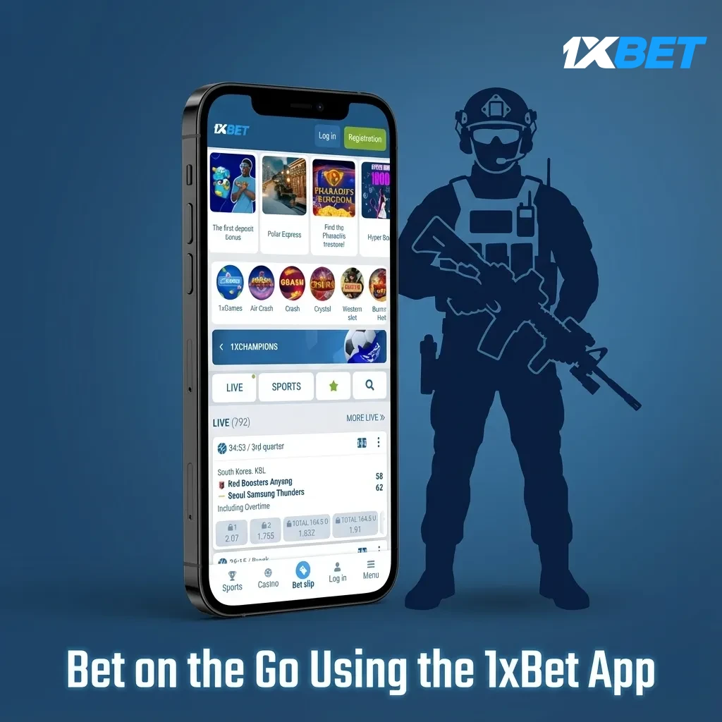 Phone displaying 1xBet app for CS2 betting in Nigeria, with live odds and quick install steps.