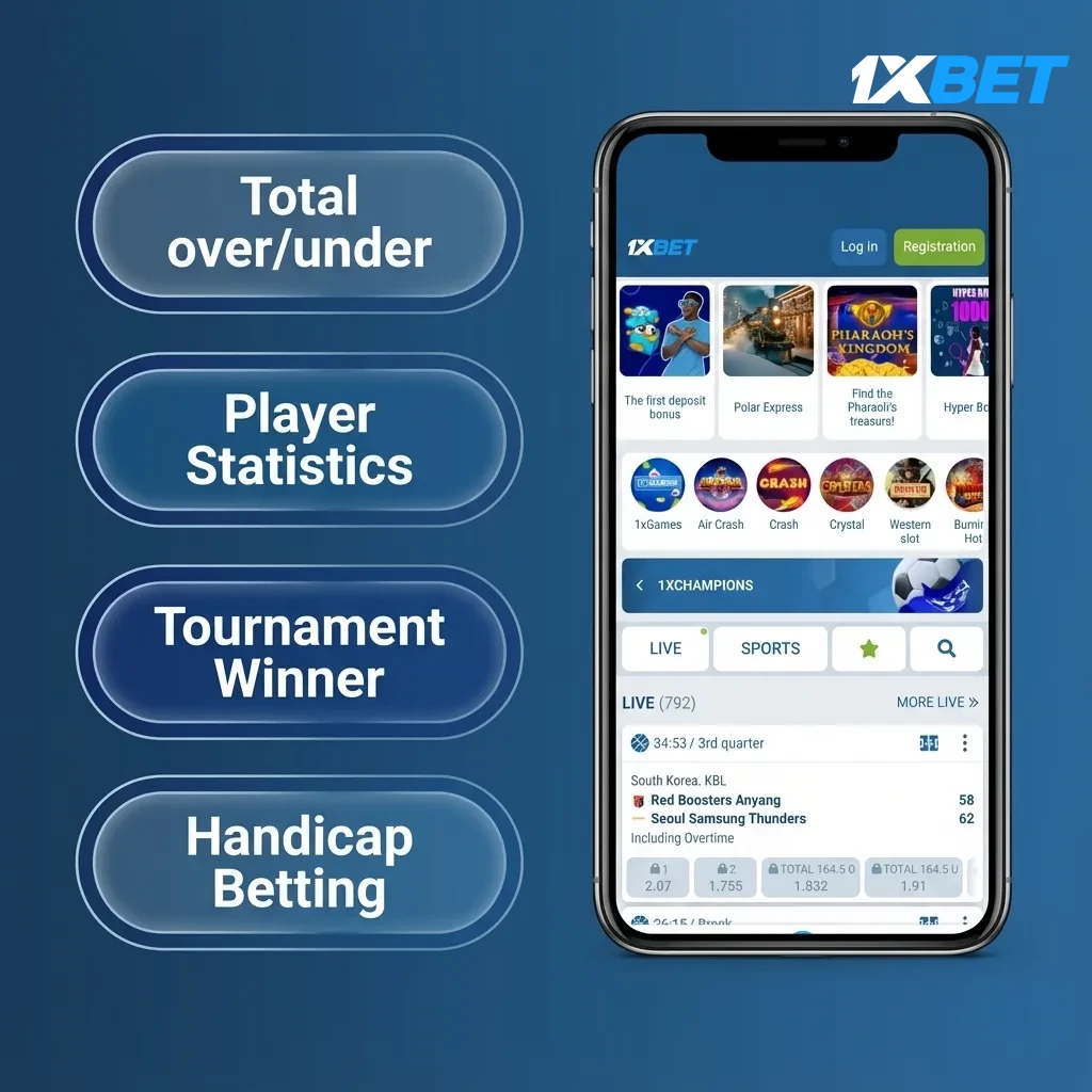 1xBet iOS bet types: Single, Accumulator, System, Handicap, Over/Under, Live, mix markets to manage risk.