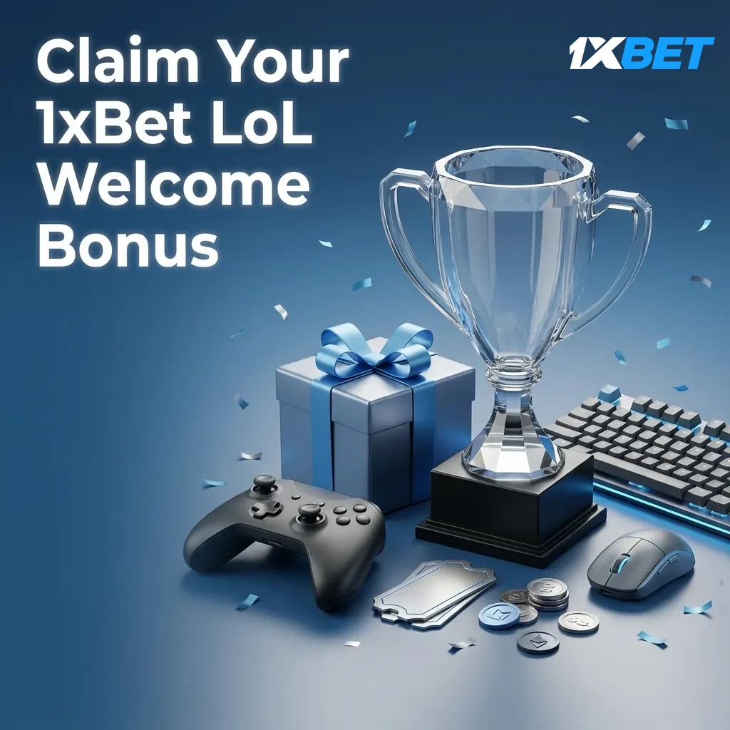 1xBet India League of Legends welcome bonus banner: 120% up to ₹33,000 with steps to register and deposit.