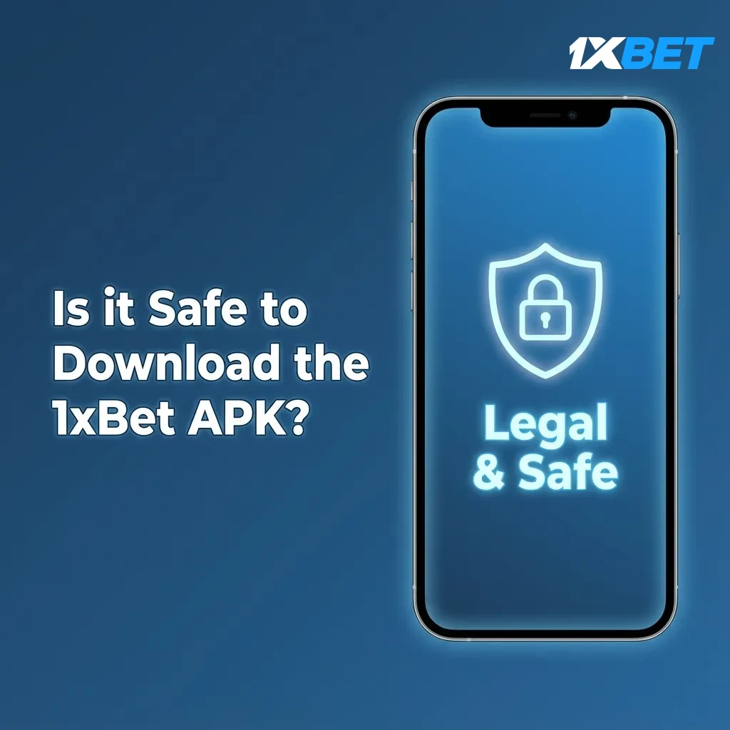 Phone with 1xBet APK, shield and SSL padlock, Curaçao licence badge, text: secure data and payments.