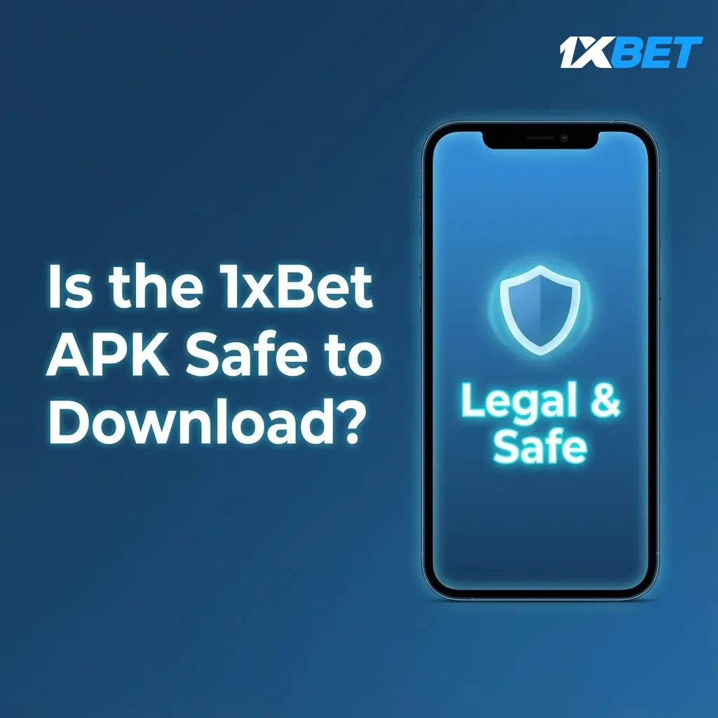 Graphic showing 1xBet APK safety: licensed app with SSL encryption, security monitoring, for users in Pakistan.