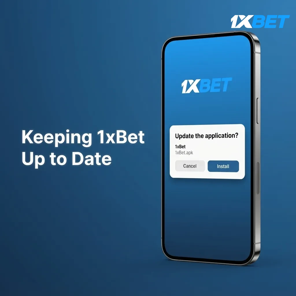 Phone showing 1xBet PWA with refresh icon; auto-updating odds; pull to refresh or reopen for the latest version.