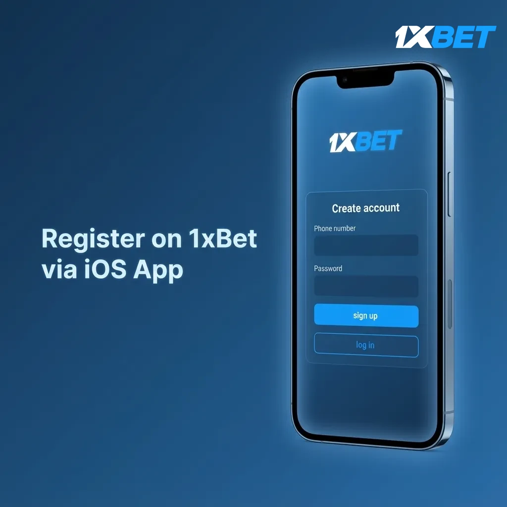 1xBet iOS sign-up steps: pick phone/email/social, enter details, India & INR, promo code, accept terms, verify, deposit bonus
