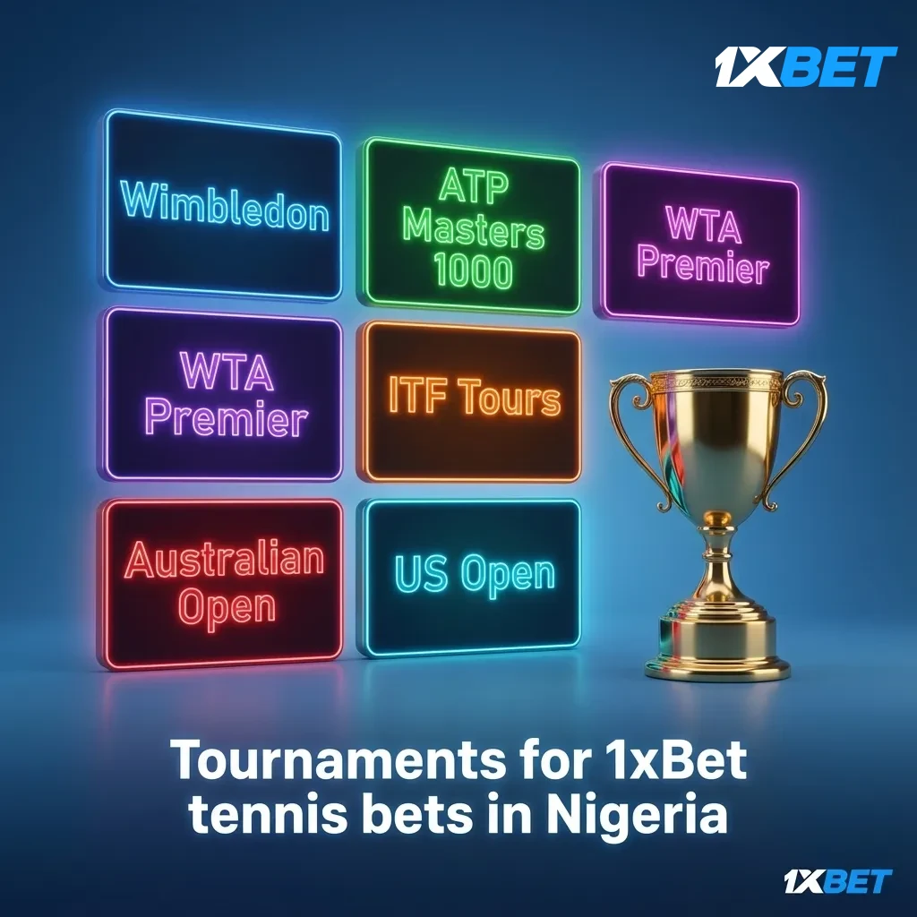 1xBet Nigeria tennis betting tournaments: Grand Slams, ATP/WTA 250–1000, Challenger, ITF, Davis/BJK, Laver Cup, United Cup.