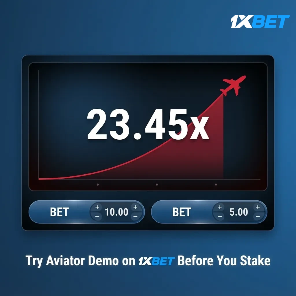 Aviator crash game demo on 1xBet, practice with virtual money, test cash-out timing and Auto settings on mobile or desktop.