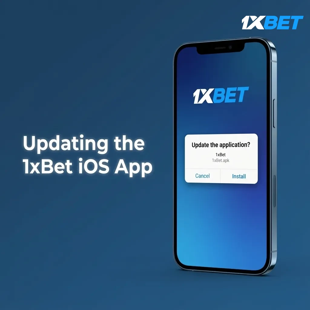 iPhone showing 1xBet iOS web app auto-updating; latest odds, markets, and features refresh via Safari icon.