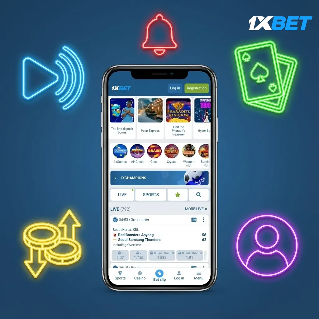 1xBet mobile PWA: Pakistan PKR accounts, 70,000 PKR bonus, sports, esports and casino, 24/7 support, lightweight PWA.