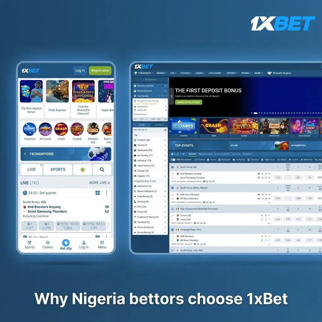 Infographic: Why Nigeria bettors choose 1xBet—competitive odds, football markets, fast cash out, data-light mobile.