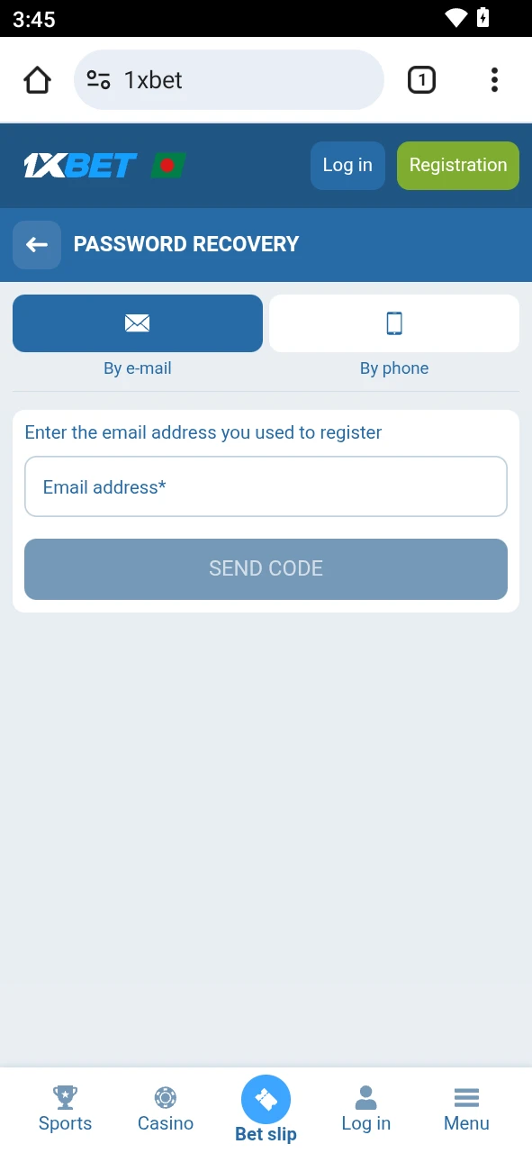 Reset your 1xBet android password via email or phone if you cannot sign in.