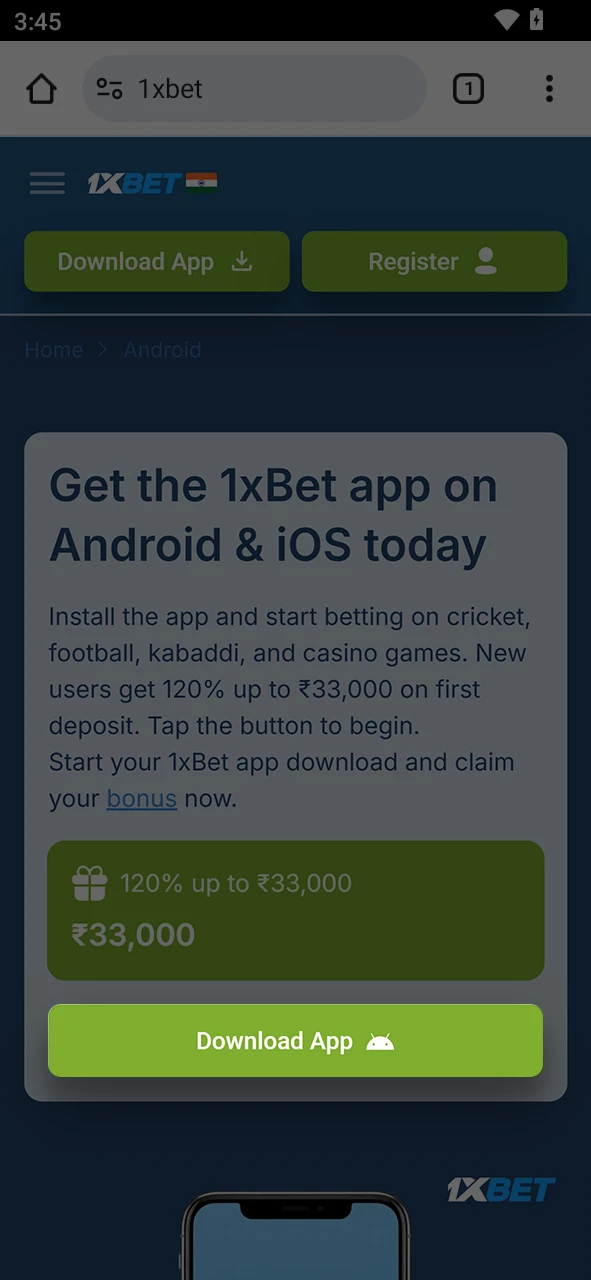 Use the official link to find the Android APK button and start your 1xBet journey.