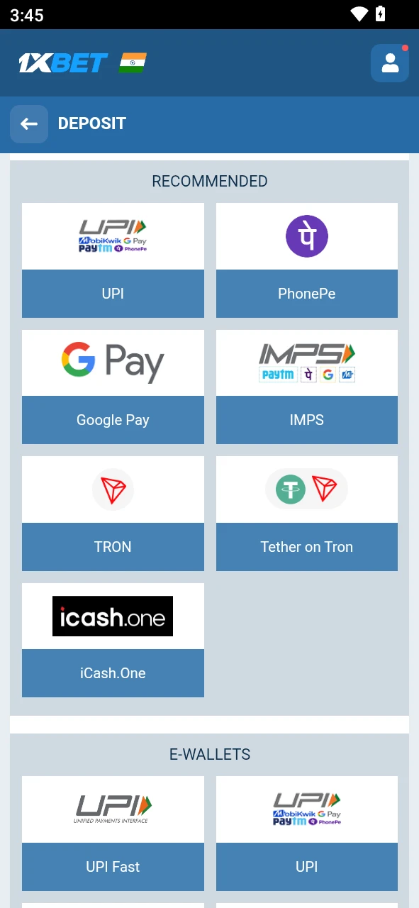 Go to the home screen or deposit section to start playing on 1xBet Android.