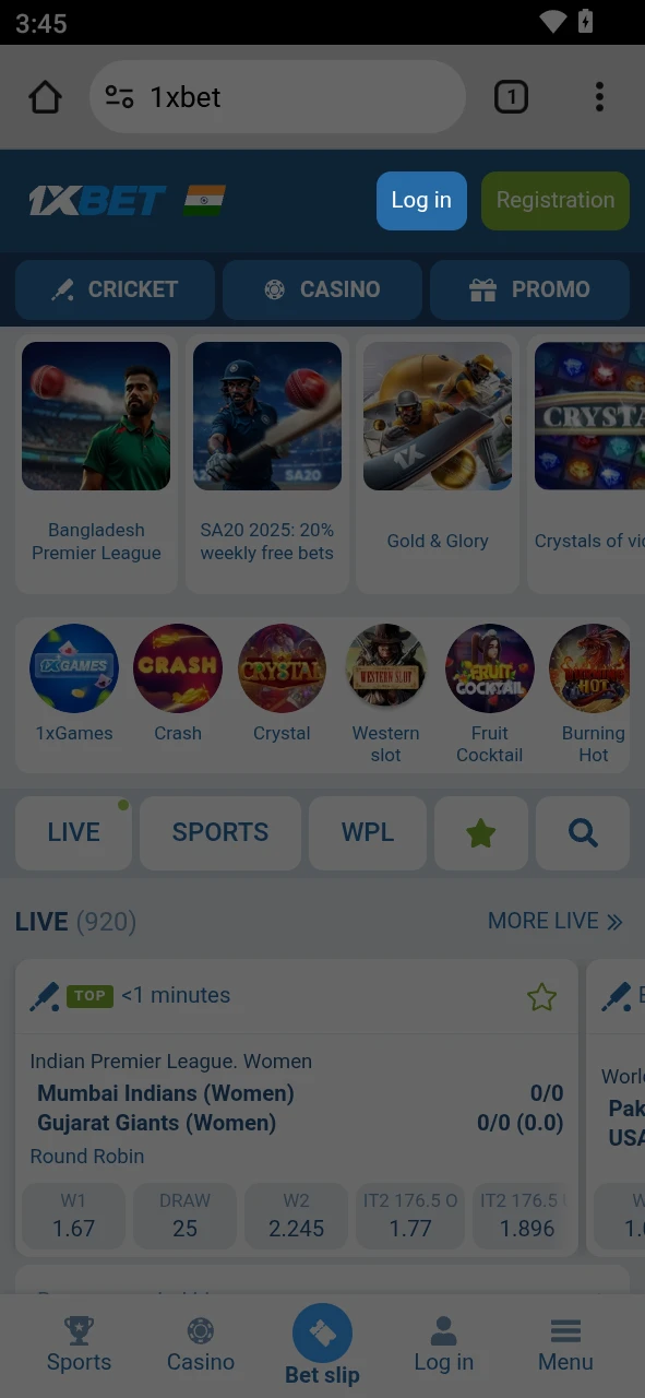 Open the 1xBet Android app and tap the login button to access your profile.
